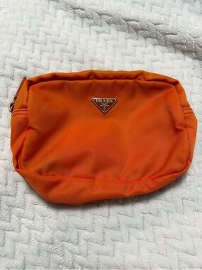 Prada Orange Nylon Toiletry Pouch with Triangle Logo